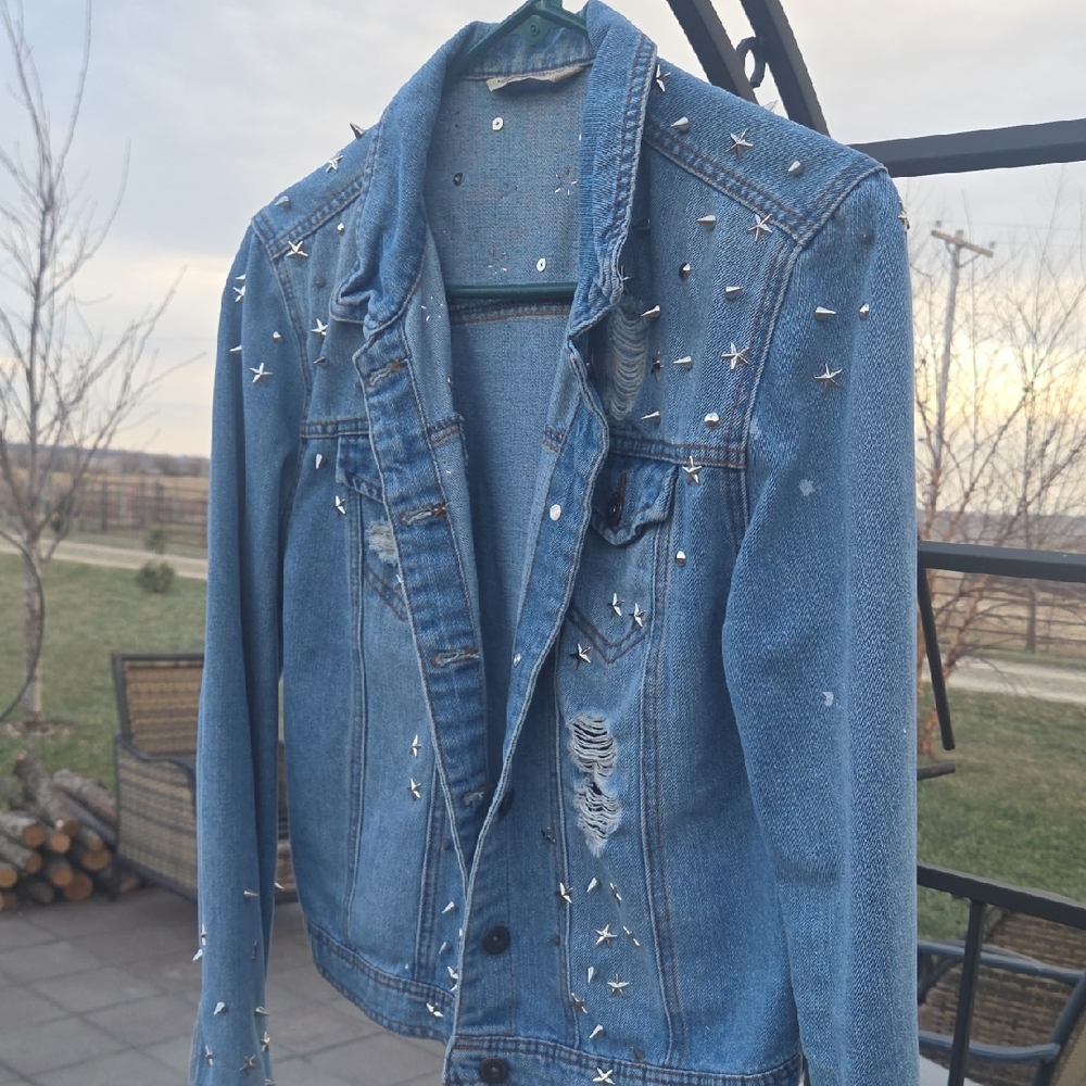 Highway Jeans Distressed Studded Denim Jacket